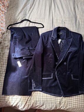 Talbots Velvet Double-Breasted Blazer and Matching Trousers - Dark Blue